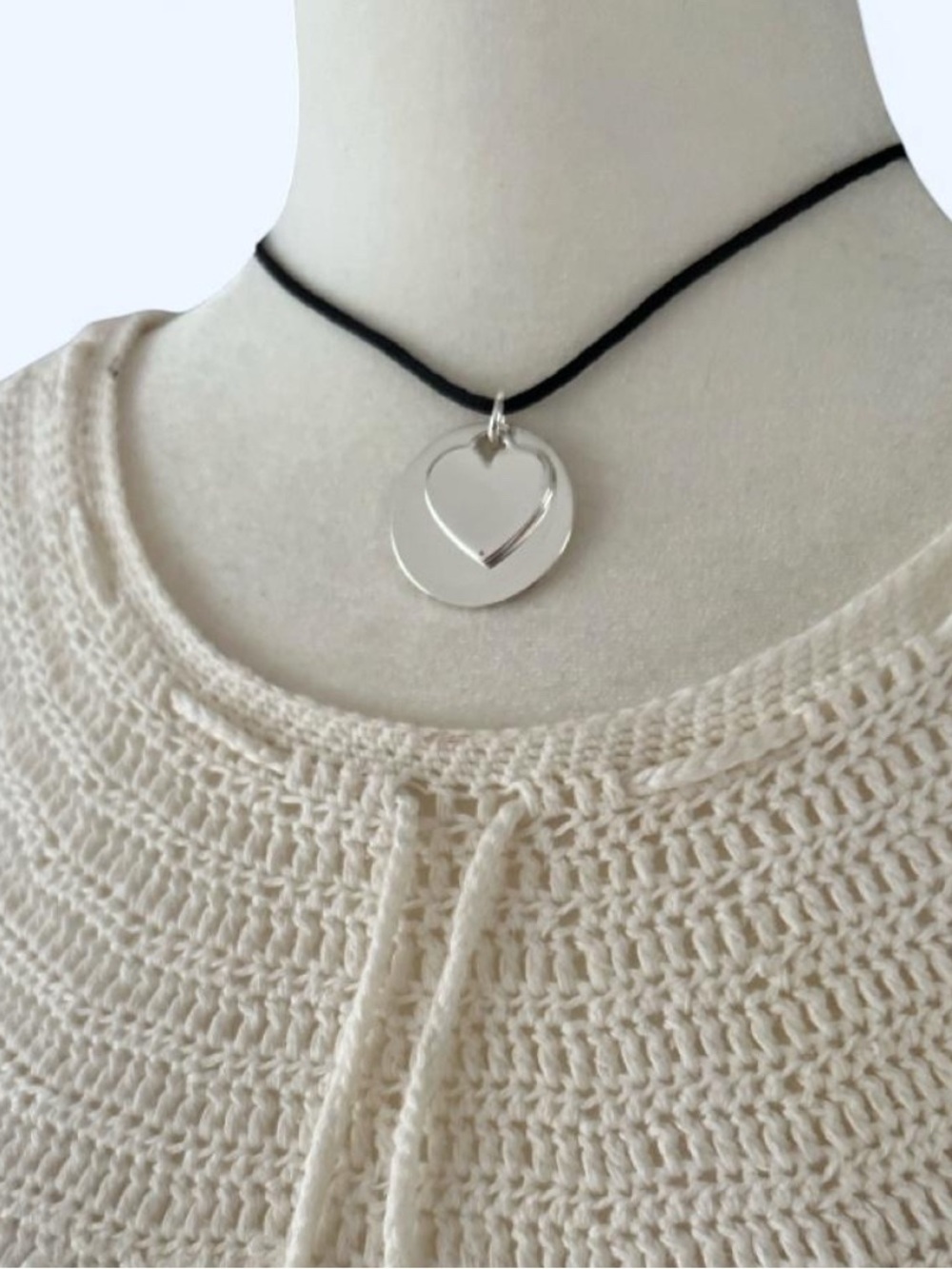 Sweetheart Layered  Silver Heart Circle Valentines Day Medallion Necklace